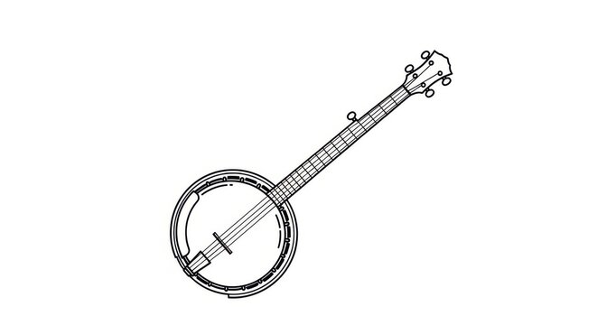 A detailed illustration of a banjo on a white background