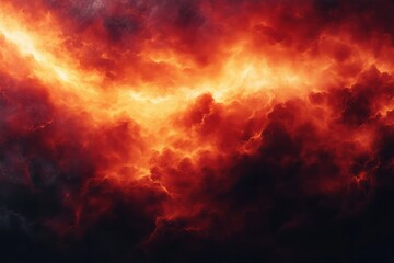 Fototapeta premium fiery red-orange glowing storm clouds with dark lower clouds, dramatic ominous atmosphere and intense heat-like illumination