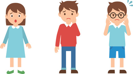 Obraz premium Set of Children Expressing Different Emotions, Sad and Confused Kids Character Concept Vector Illustration