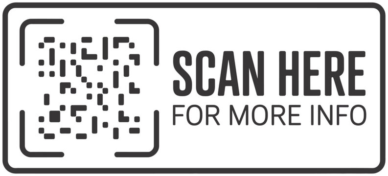 Scan here for more info black frame set with QR code and barcode for printable sticker template including digital payment label vector illustration for retail.