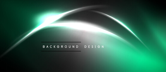 Naklejka premium Abstract green background. Smooth curves, bright light, dark shadows create dynamic visual effect. Modern design element.