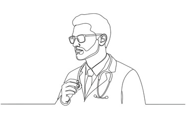 Fototapeta premium Continuous one line drawing doctor with Stethoscope chief medical officer.