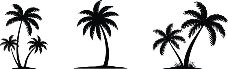 Naklejka premium Black Silhouettes of Palm Trees on White Background tropical