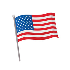 Obraz premium American Flag Waving on Pole Red White Blue Stripes and Stars Patriotic Symbol