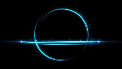Abstract futuristic background featuring blue neon light speed lines forming a glowing circular frame and motion ellipse