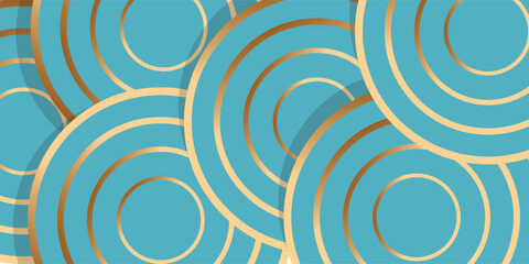 Fototapeta premium Abstract Teal and Gold Concentric Circles Pattern Background.