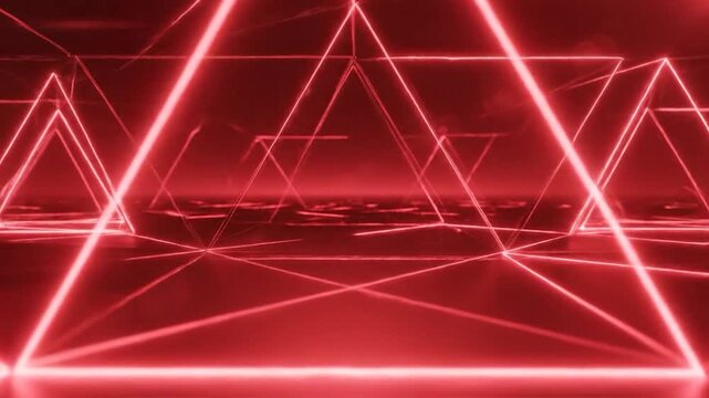 Abstract glowing red neon triangles create a futuristic digital landscape