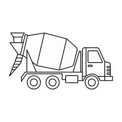 Fototapeta premium Concrete mixer truck line art illustration isolated on white background