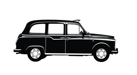 Fototapeta premium Classic british taxi car side profile in a stark black silhouette