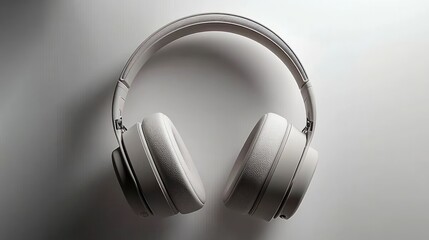 minimalist white over-ear headphones with textured padded cushions and soft shadow on neutral surface conveying calm modern elegance