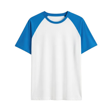 Blue and white raglan baseball tee shirt isolated on transparent background