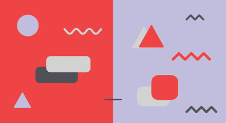 Abstract geometric shapes in red and lavender a striking silhouette © RABEYA