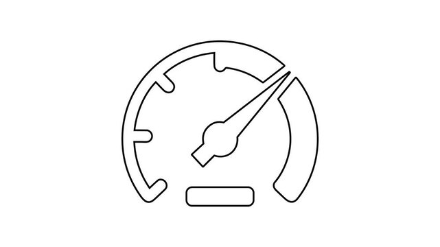 Animated Speedometer Icon in Black Outline on White Background
