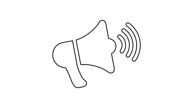 Megaphone Animation with Sound Waves Outline on White Background
