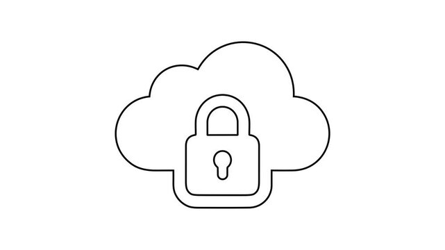 Animated cloud with padlock outline icon for secure online data