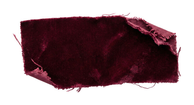 Torn dark red velvet fabric on transparent background