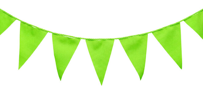 Green triangle bunting flag garland on transparent background