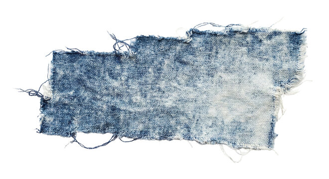 Frayed light blue denim patch on transparent background