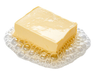 soap bar with bubbles, isolated on background.