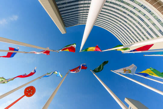 International Flags at United Nations Headquarters Vienna Austria
