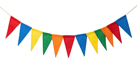 Obraz premium Colorful multi-colored triangle bunting garland on transparent background