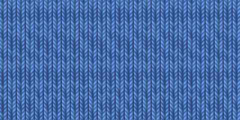 Wool knit sweater pattern with detailed textile texture, realistic vector background. Seamless winter fabric bg, cotton cable-knit design, plaid material in warm blue jeans tones.