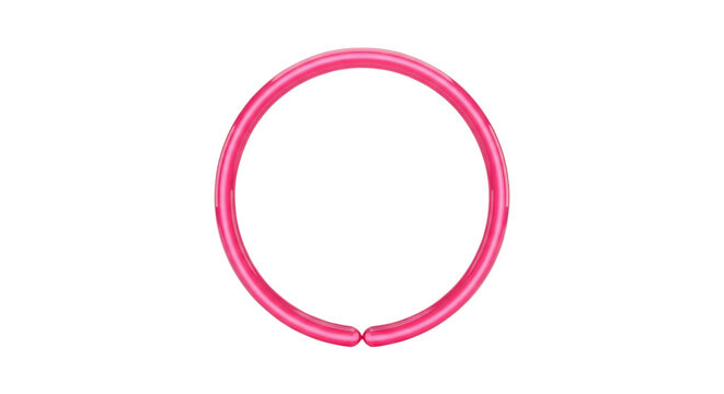 Pink neon glowing ring frame on transparent background