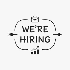 Fototapeta premium Vibrant hand-drawn We're Hiring lettering with decorative elements