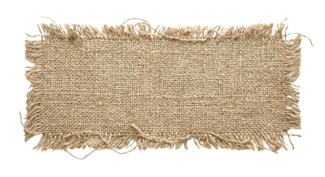 Rough burlap sackcloth fabric piece on transparent background