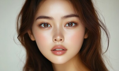 Fototapeta premium soft-lit profile crop showing wavy brown hair, ear, neck and shoulder conveying a warm, serene mood