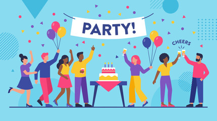 Fototapeta premium Celebrating Birthday Party with Friends and Cake.