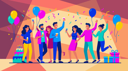 Fototapeta premium Diverse Group Celebrating with Balloons and Gifts.