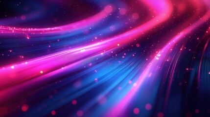 Obraz premium vibrant neon pink and blue flowing light streaks with glowing particles and bokeh, dynamic futuristic motion and dreamy energetic atmosphere