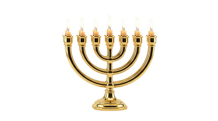 Fototapeta premium A gold menorah stands with lit candles for celebration, AI, PNG