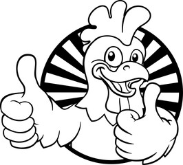 A chicken cartoon rooster cockerel bird mascot giving a thumbs up © Christos Georghiou