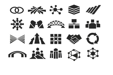 Fototapeta premium A collection of 20 simple black icons representing various sports, business, and lifestyle concepts on a clean white background, as seen in '18.svg'