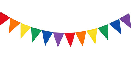 Colorful rainbow triangle bunting garland on transparent background