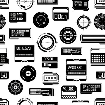 Futuristic Digital Displays and HUD Elements Seamless Pattern.