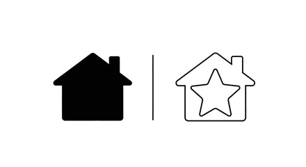 Fototapeta premium Minimalist black house and outlined star house vector icons for web design, user interface, and property applications isolated on White Background