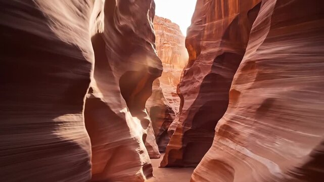 Winding sandstone canyon walls illuminated by sunlight, natural geological formation