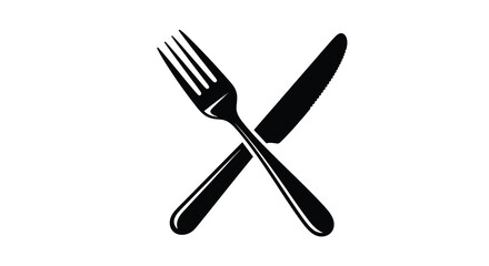 Black fork and knife crossed a simple dining utensil silhouette