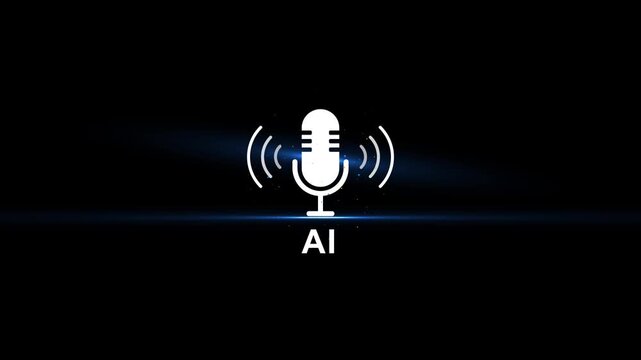 A i voice assistant microphone with sound waves on black background artificial intelligence