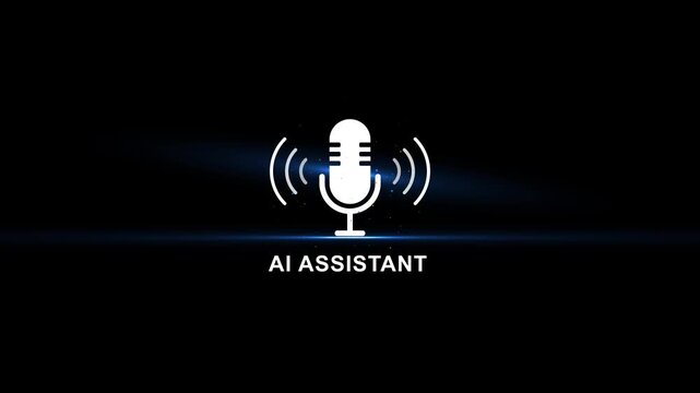A i assistant voice recognition microphone interface with sound waves on black background ai assistant