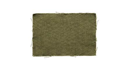 Frayed olive green canvas fabric scrap on transparent background
