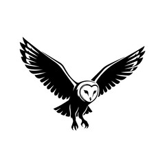 Fototapeta premium Graceful owl in flight with outstretched wings against a plain background