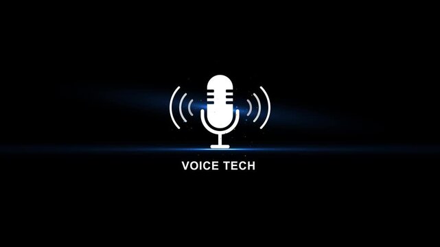 Voice tech microphone with sound waves on black background voice technology audio tech