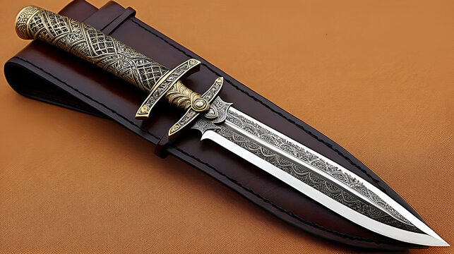 Scottish Dirk Long Dagger Decorative with Intricate Designs Sheath