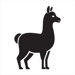 Llama Silhouette Black Vector Image Alpaca Animal Side View Standing Simple Design