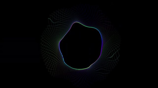 Bright 3d aura particle radiation energy sphere on black background. Abstract alien technology sphere, science, engineering, artificial intelligence slow motion