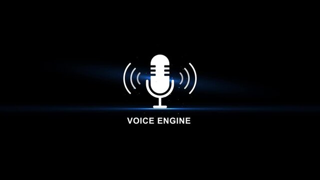 Voice engine microphone with sound waves on black background audio voiceover